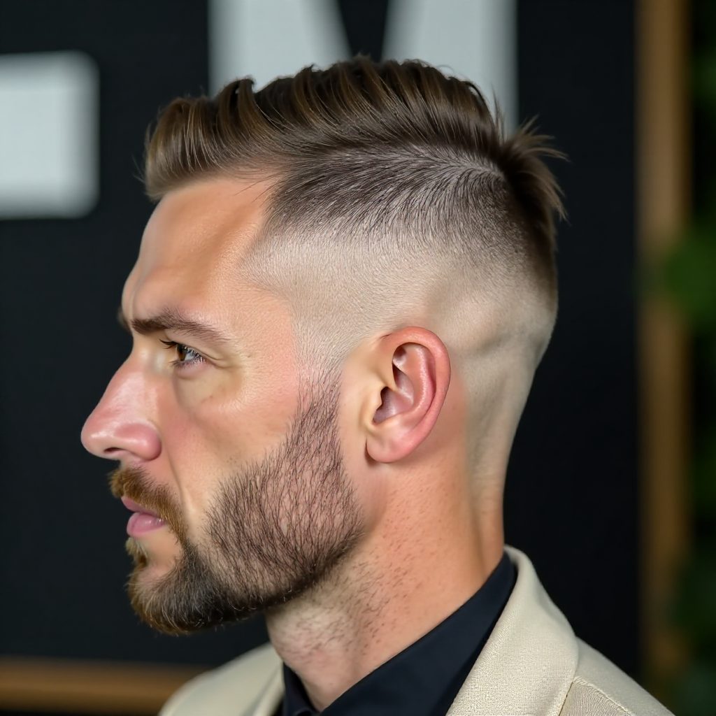 High Fade with Clean Beard