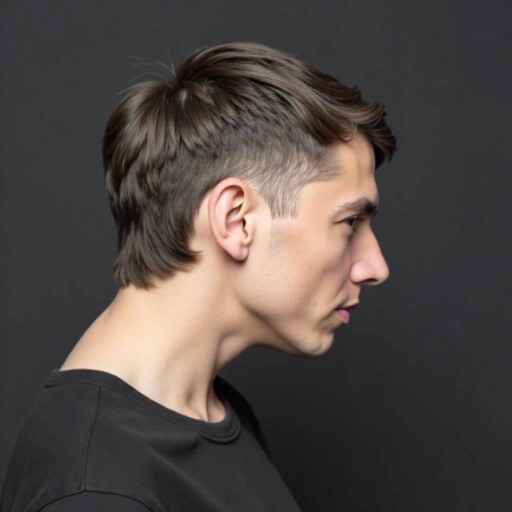 Short Mullet with Skin Temple Fade