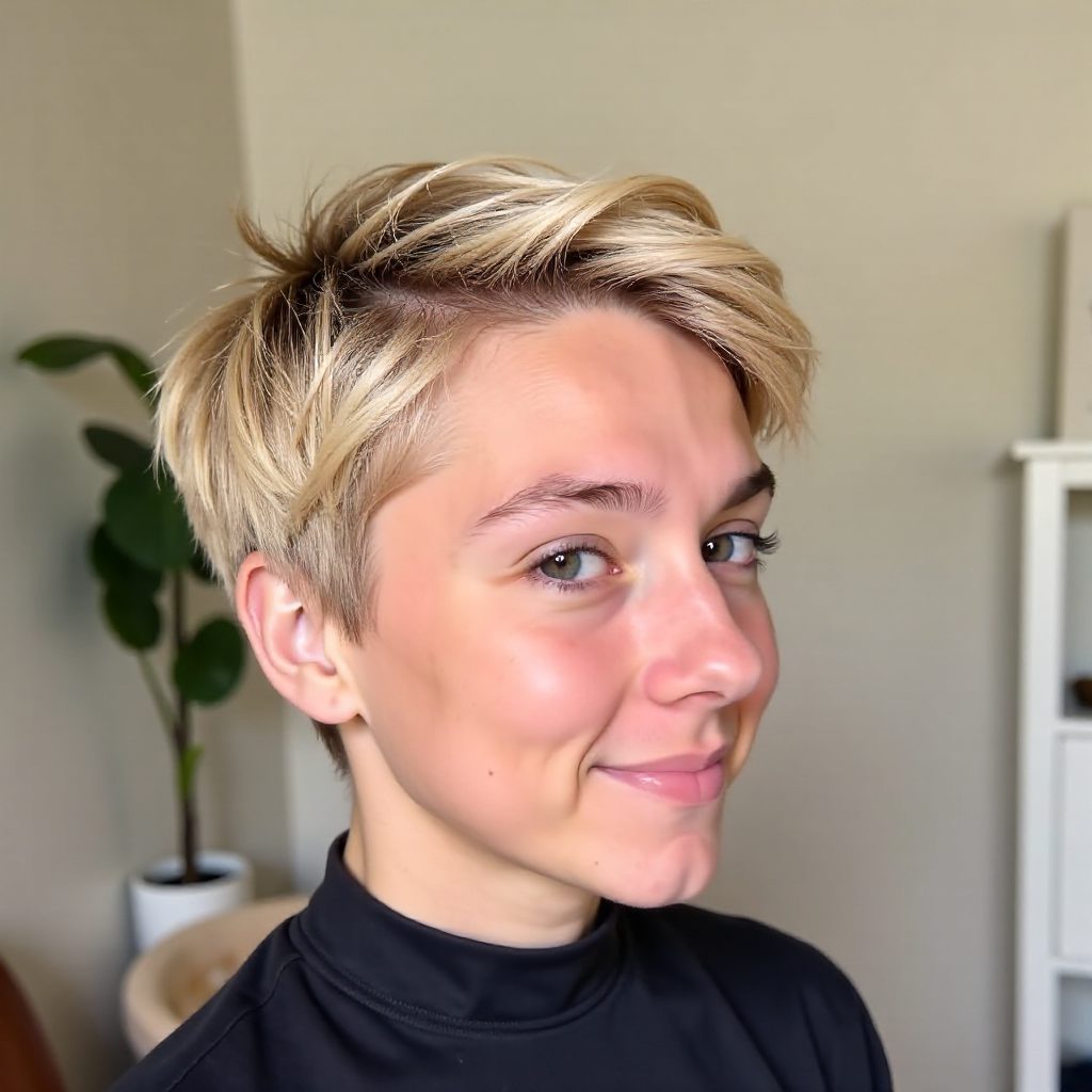 Peach Blonde Short Layered Pixie