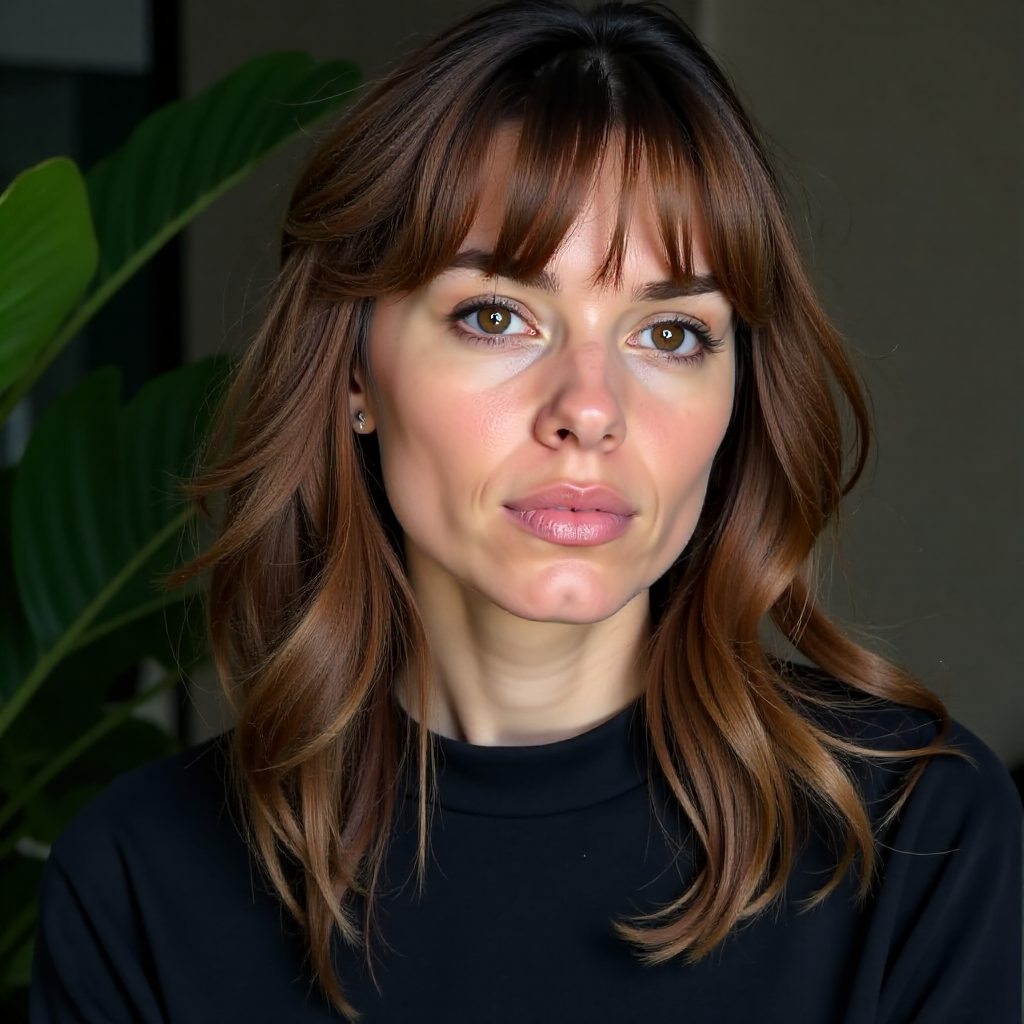 Wavy Hair with Straight Wispy Bangs