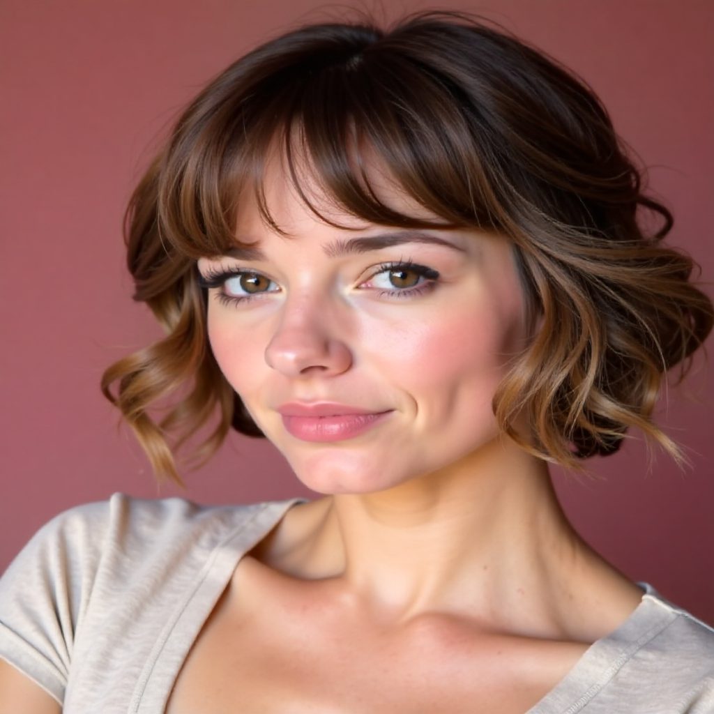 Curly Bob with Feathered Fringe