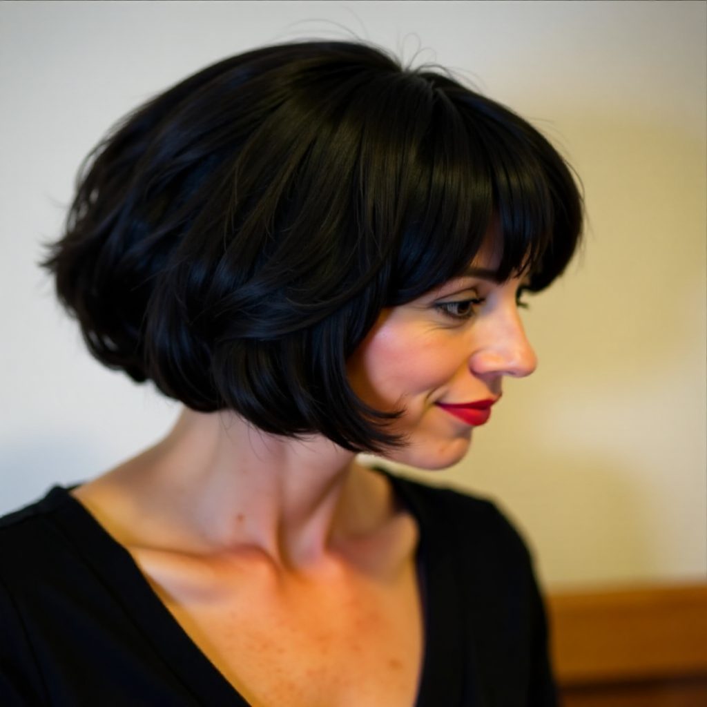 Chin Length Blunt Bob with Full Fringe