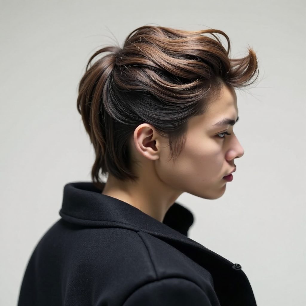 Straight Mullet with Pompadour