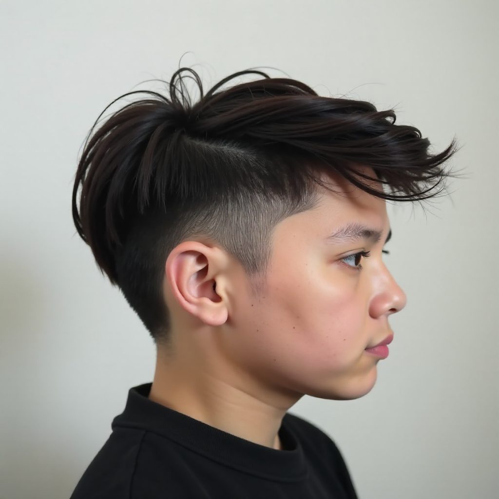 Low Fade Curly Pomp Mullet