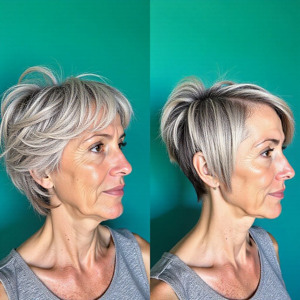 Salt-and-Pepper Wash-and-Go Pixie Hairstyle