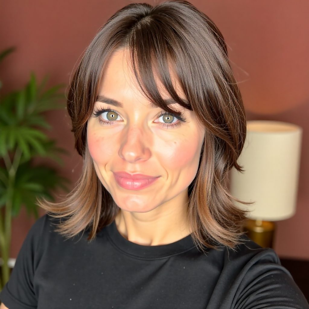 Choppy Wavy Layers and Curtain Bangs