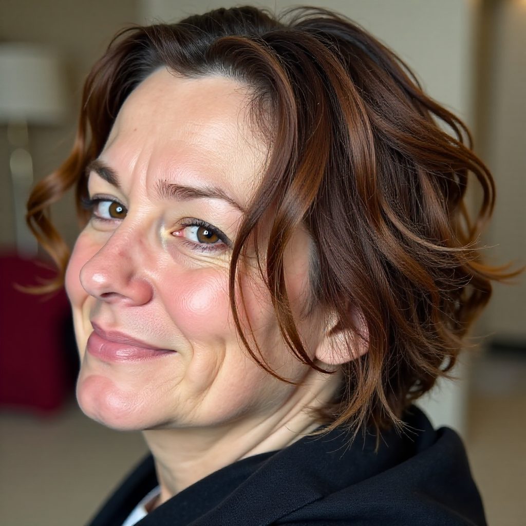 Short Curly Bob for over with Wet Finish