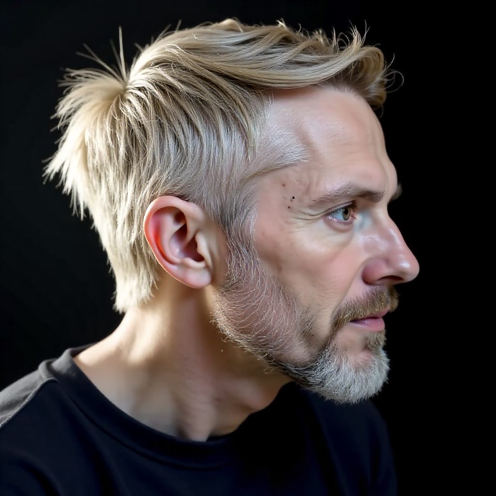 Salt and Pepper Spiky Hair with Mustache