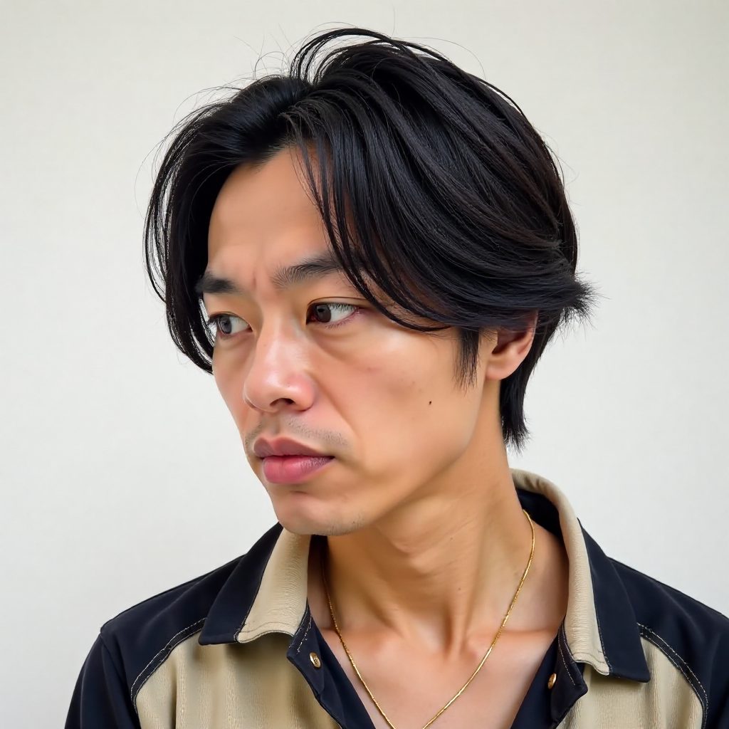 Male Curtain Hairstyle with Long Face Framing Bangs