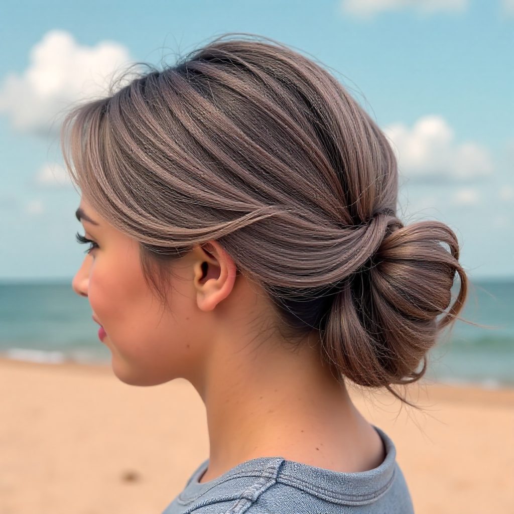 Natural Hair Simple Flat Twist  Low Bun Style