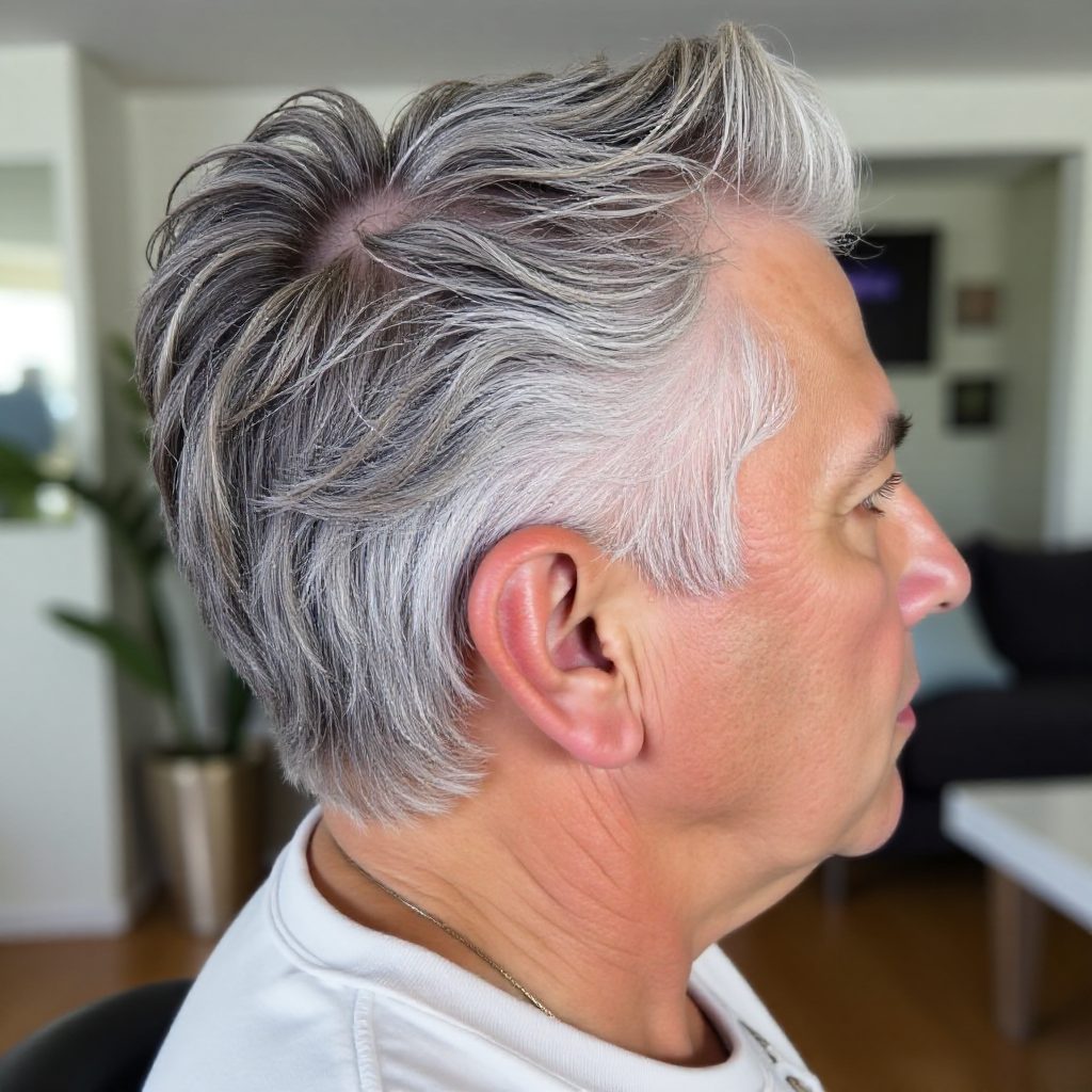 Salt and Pepper Swept Back Hairstyle