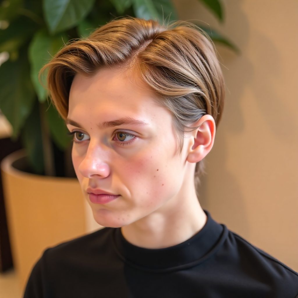 Middle Parted Curtain Haircut with Temple Undercut