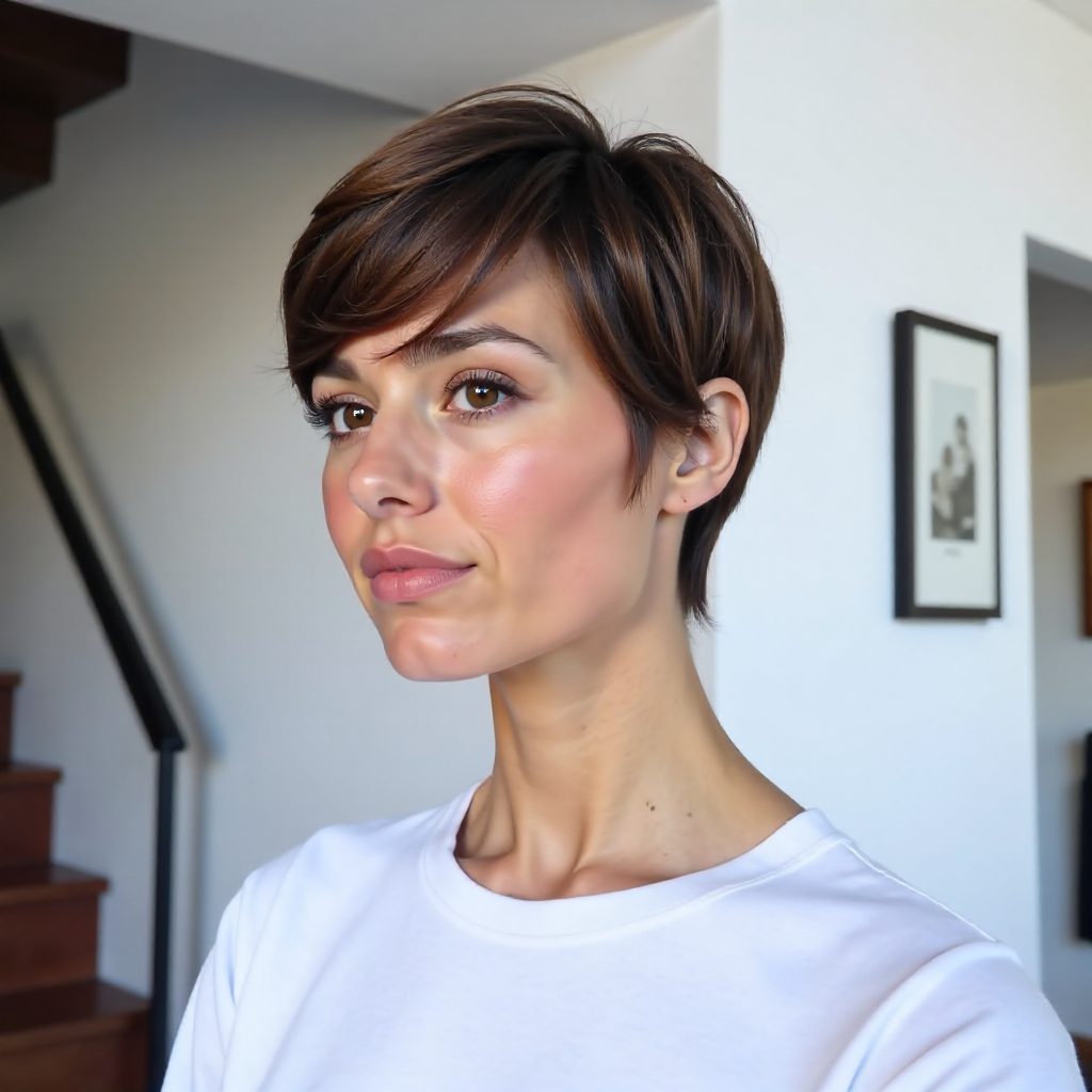 Mid-Length Cut with Sharp Sides and Messy Fringe