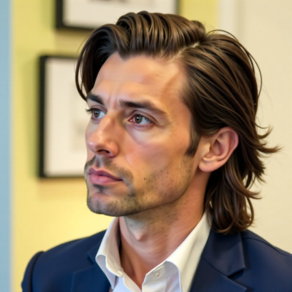 Professional Mens Brushed Back Long Hairstyle