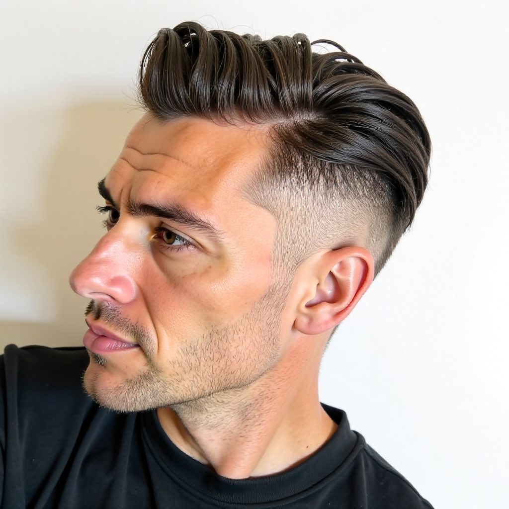 Straight Hair Pompadour with Fade for Guys
