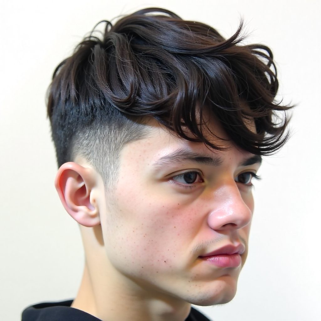 Male Textured Fringe Haircut with Fade