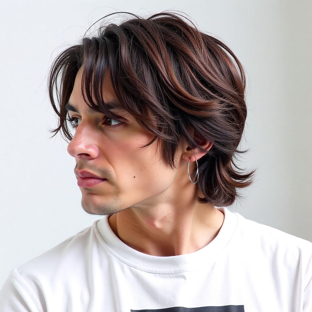 Medium Length Layered Mullet for Boys and Men