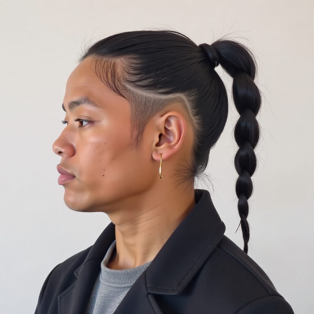 High Braided Ponytail with Drop Fade