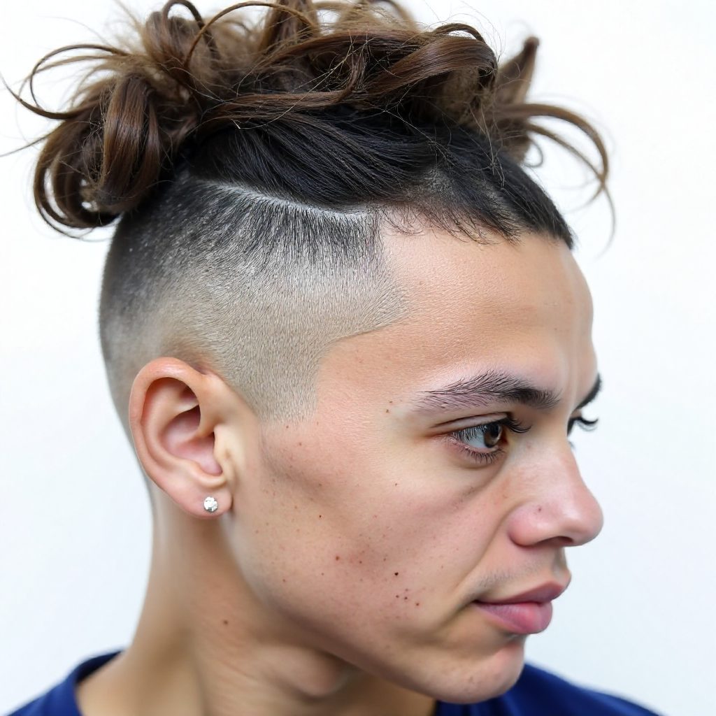 Undercut and Puffy Man Bun for Curly Hair