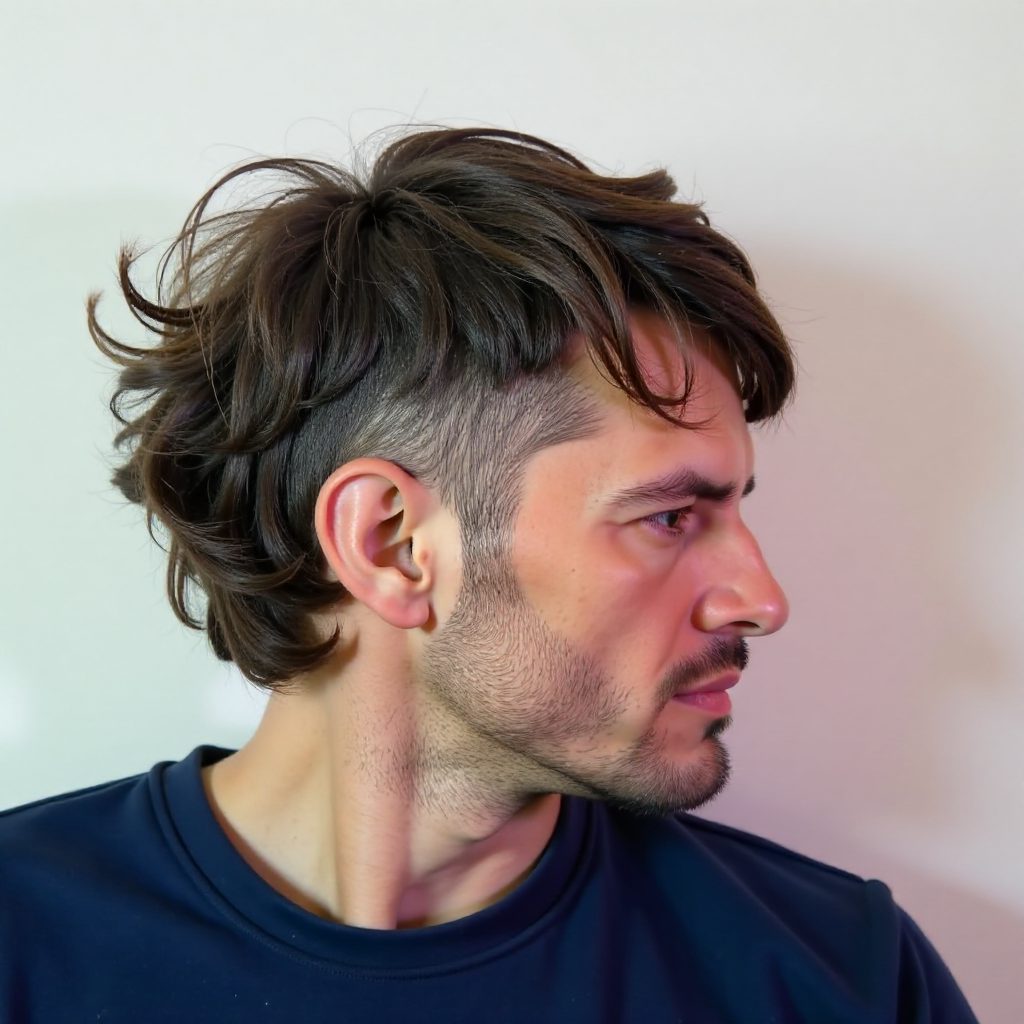 Mens Layered Mullet Style with Taper Fade