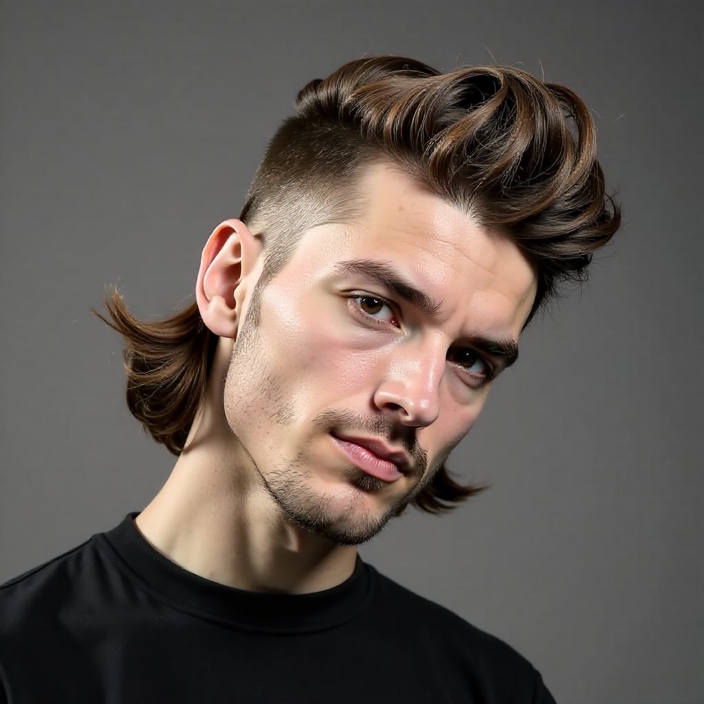 High Pompadour Mullet with Temple Undercut