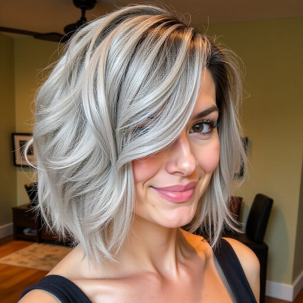 Over 60 Gray Wavy Bob Haircut