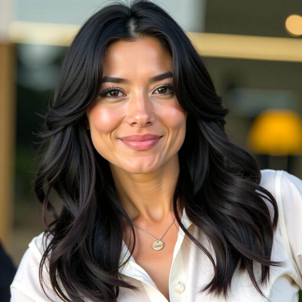 Long Hairstyle with Swoopy Bangs for a Rectangle Face
