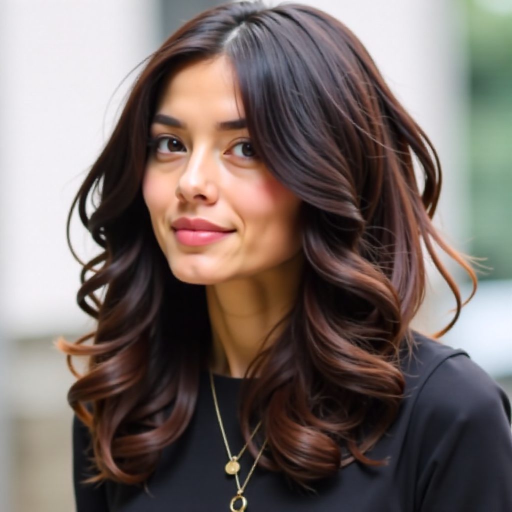 Long Wavy Hairstyle for a Rectangle Face