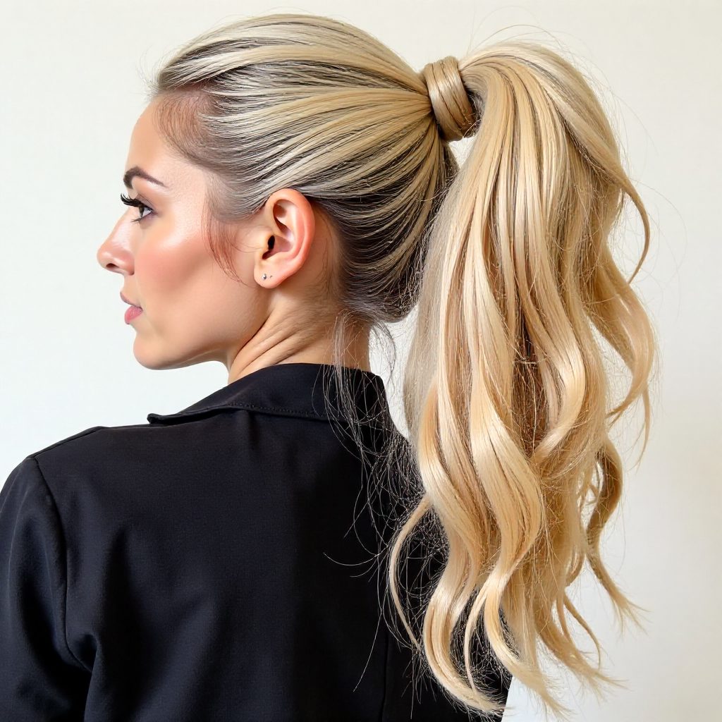 Voluminous High Ponytail with Framing Layers