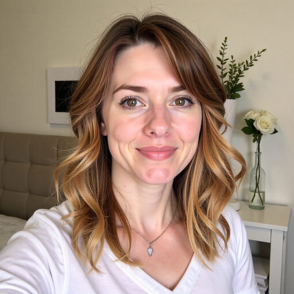 Mid Length Hair with Curtain Bangs and Pink Highlights