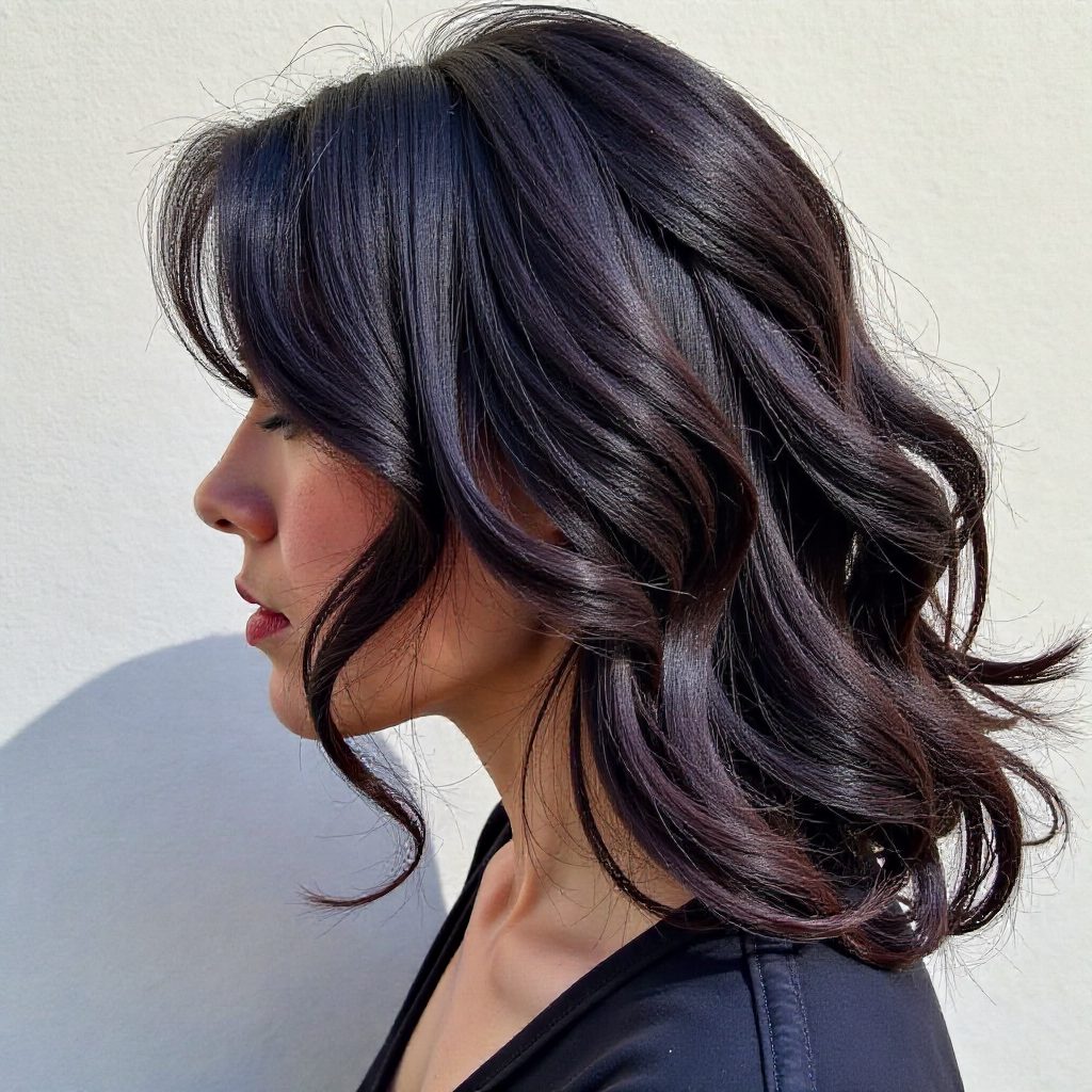 Feathered Hair with Red Pick a Boo Highlights