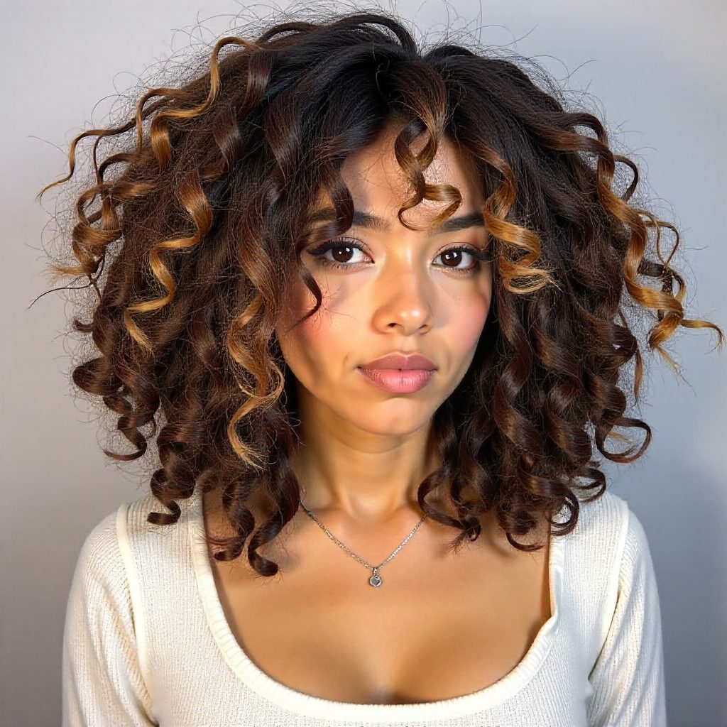 Modern Permed Look with Curly Bangs